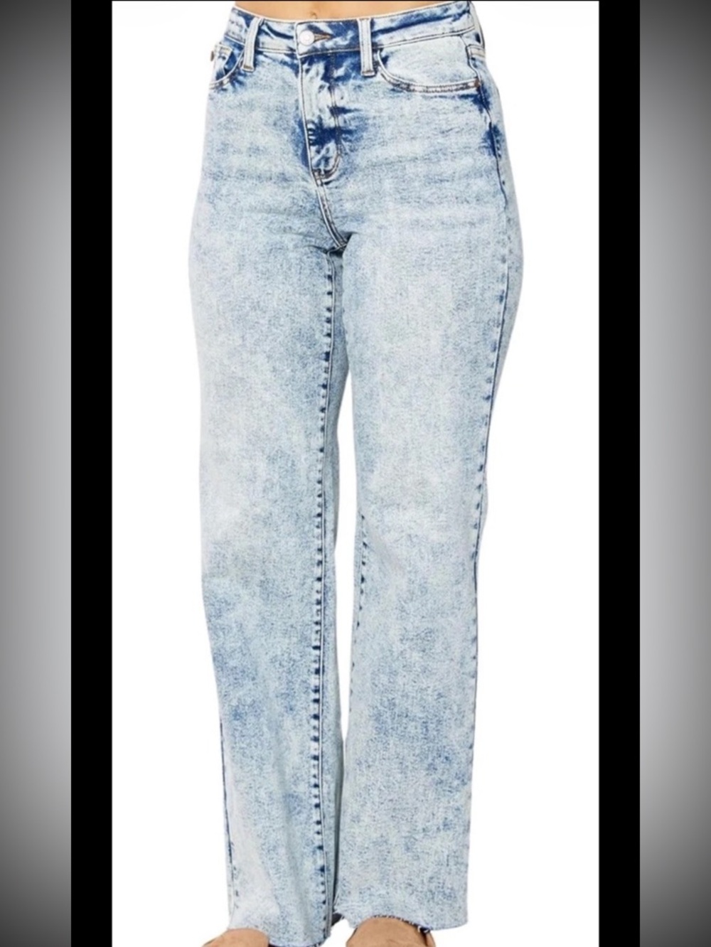 Judy Blue Acid Wash High Rise Wide Leg Raw Hem Jeans - Size 11/30